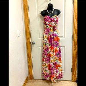 Dessy Collection strapless shirred bodice chiffon maxi